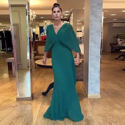 Solid Color Batwing Sleeve High Waist Dresses