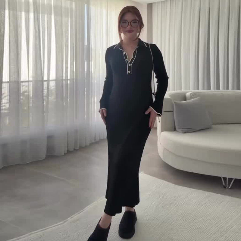 Women's Autumn Fashion Wear Slimming Long-sleeved Lapel Dresses