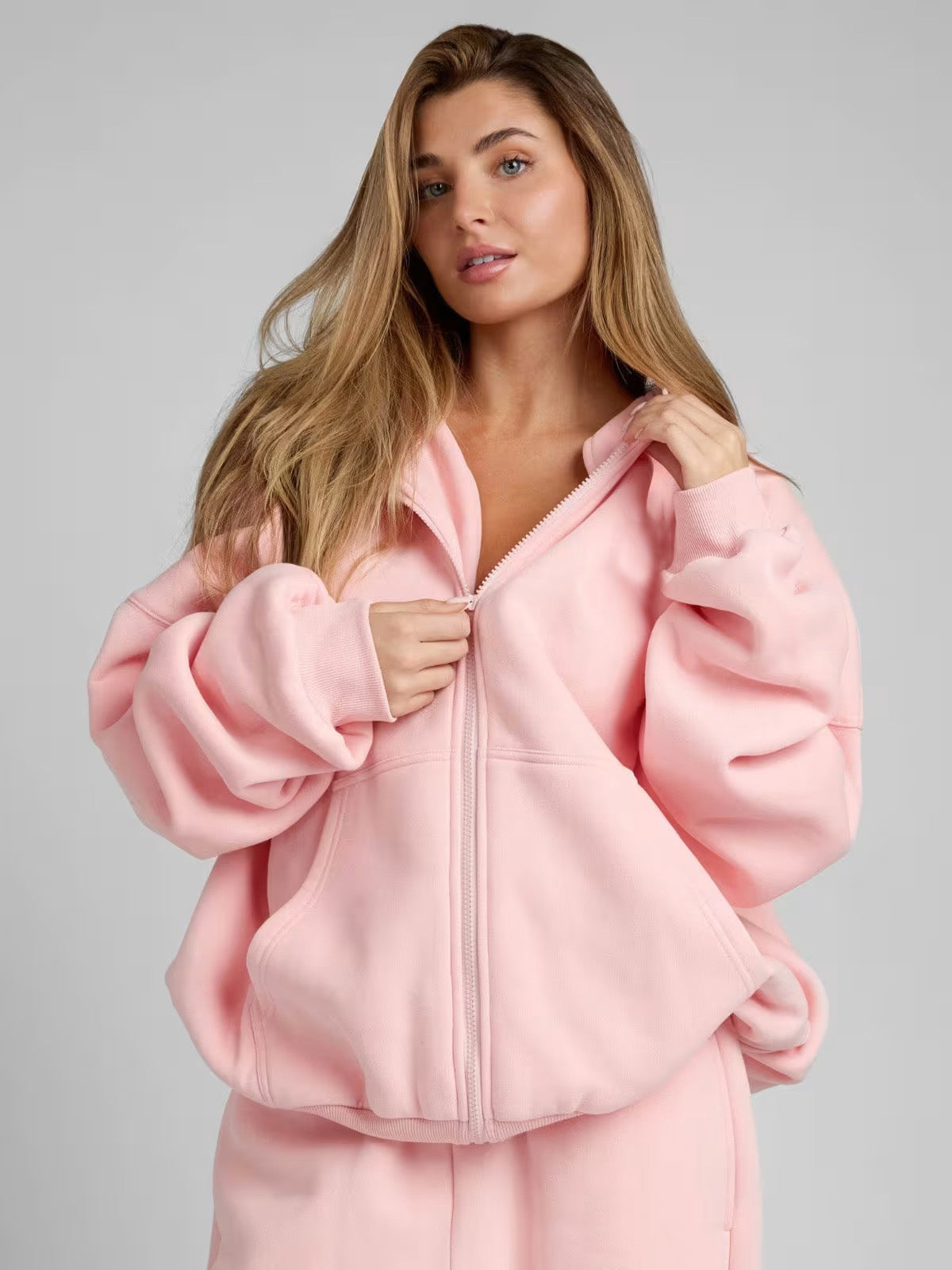 Women's Spring Solid Color Hooded Long-sleeved Zipper Suits