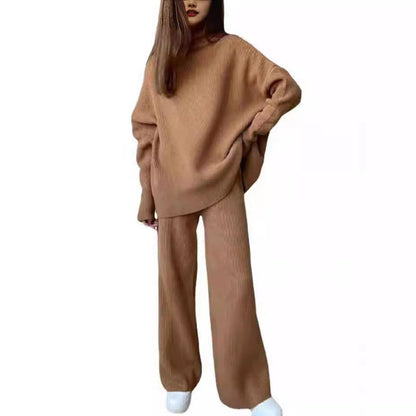 Women's Knitted Solid Color High Collar Loose Suits