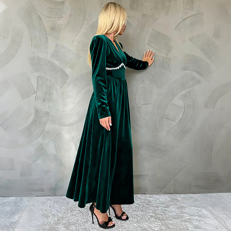 Women's Elegant Retro Long-sleeved Veet Dress Dresses