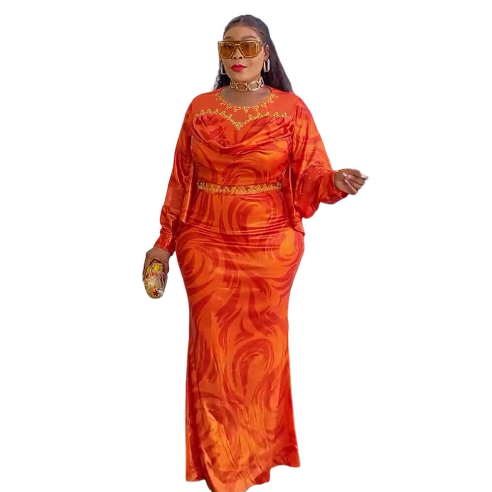 Women's Autumn African Rhinestone Print Dress Dresses