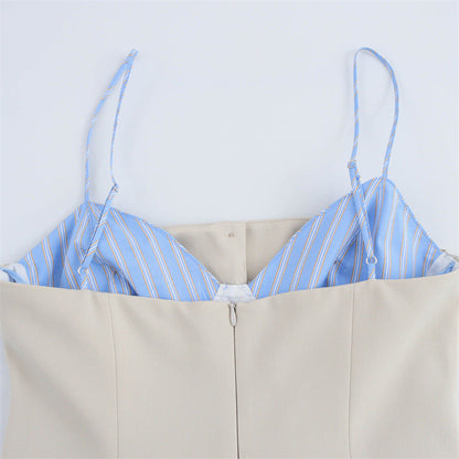 Women's Fashion Sexy Poplin Splicing Sling Dress Dresses