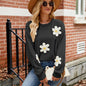 Women's Knitted Loose Idle Round Neck Flower Sweaters