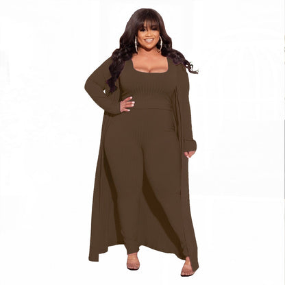 Elastic Sunken Stripe Three-piece Large Fashion Suits