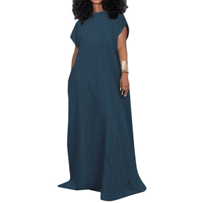 Women's Large Denim Sleeveless Backless Long Dress Dresses