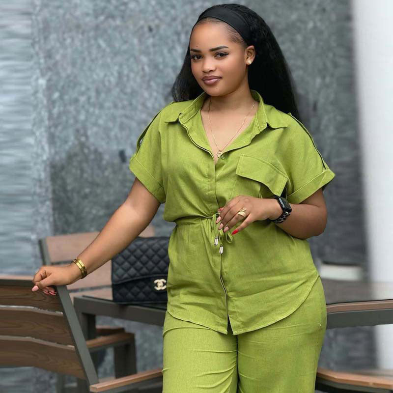 Women's African Solid Color Polo Collar Oversized Suits