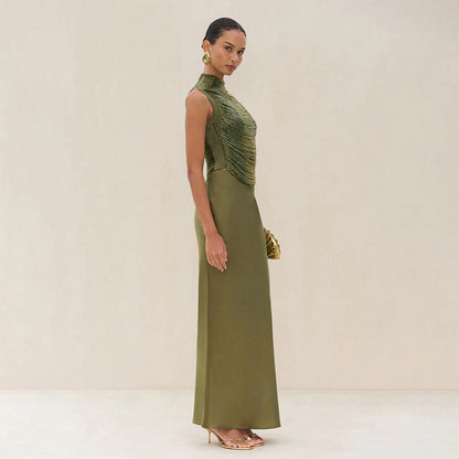Women's Two-piece Summer Sleeveless Turtleneck Tassel Patchwork Suits