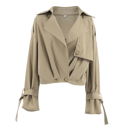 Women's Leisure Cargo Windbreaker Design Loose Collar Coats