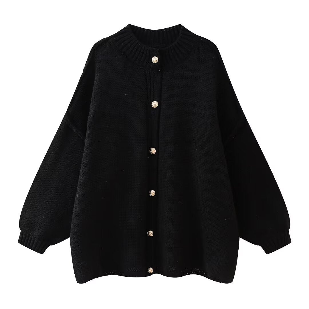 Spring Metal Button Decoration Loose Design Sweaters
