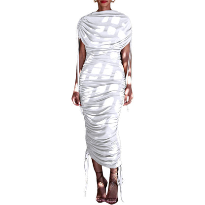 Women's Pleated Drawstring Zipper Irregular Dress Dresses