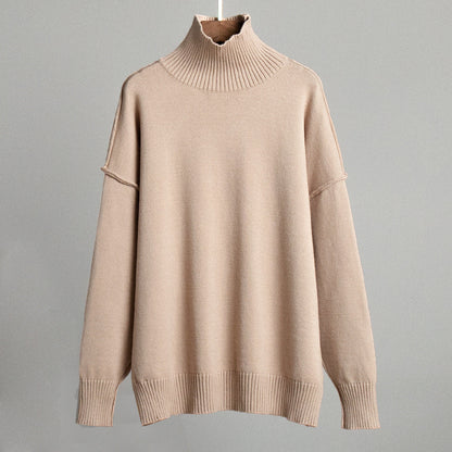 Women's Patchwork Turtleneck Casual Lazy Thickened Pullover Sweaters