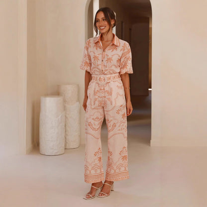 Casual Temperament Linen Sleeve Belt Slimming Suits