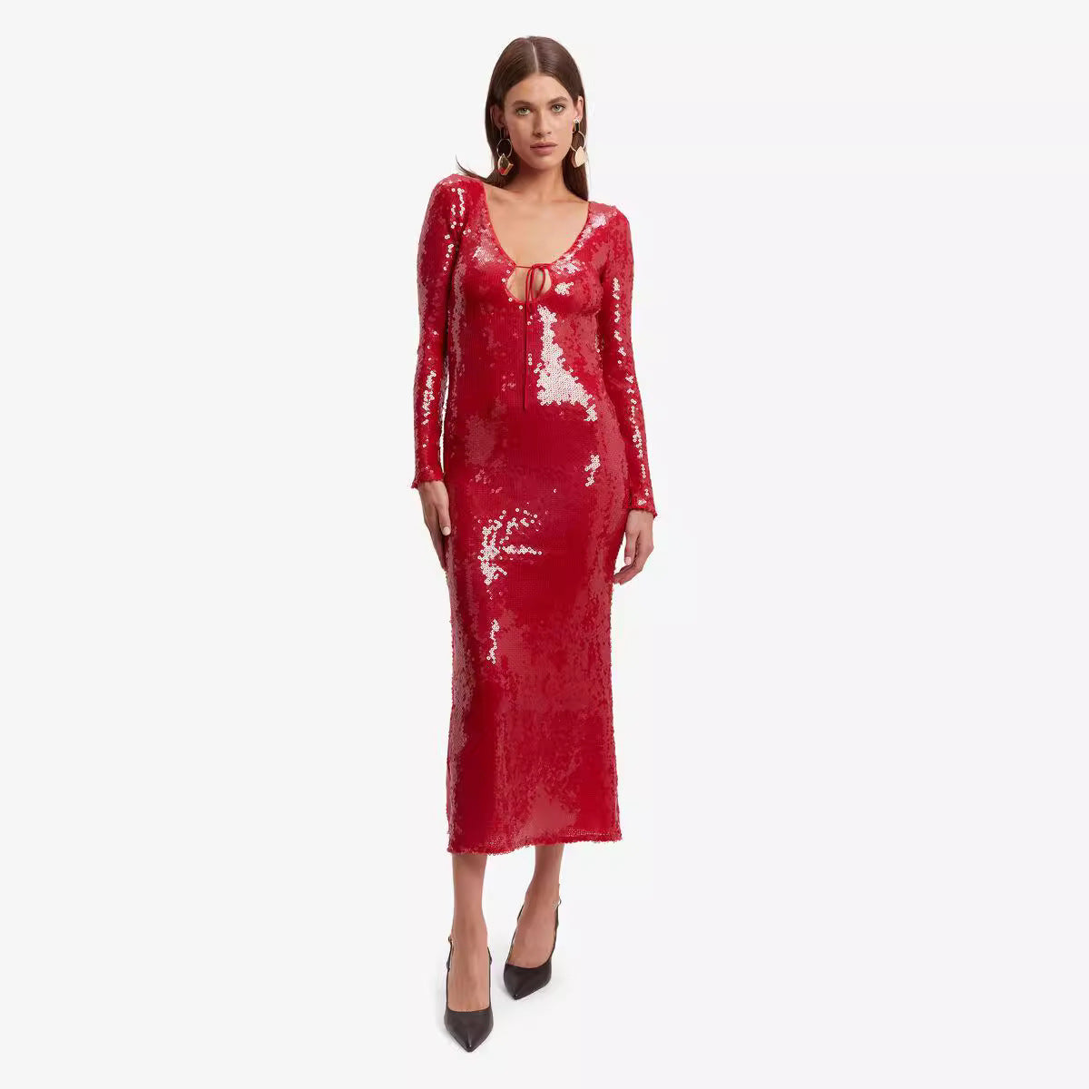 Sequined Long Sleeve Dress Sexy Backless Dresses