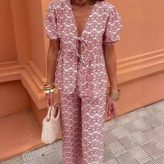 Women's Slouchy Elegant Comfort Casual Floral Suits