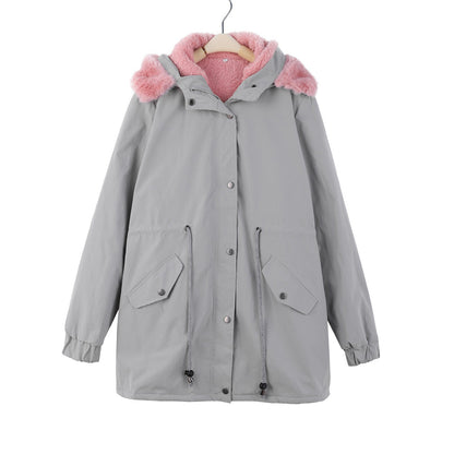 Women's Clothes Mid-length Hooded Winter Lamb Wool Coats