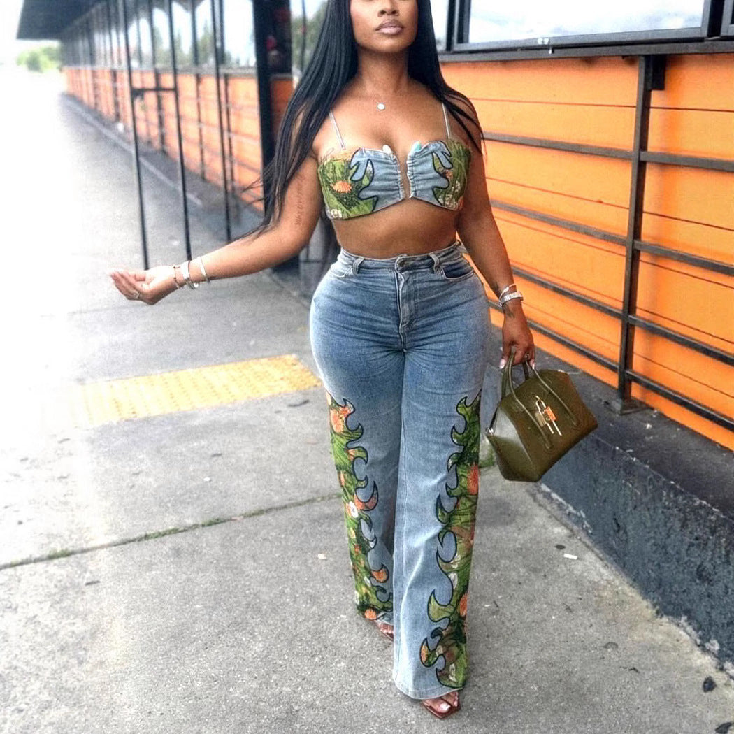 Women's Sexy Street Trend Floral High Elastic Suits