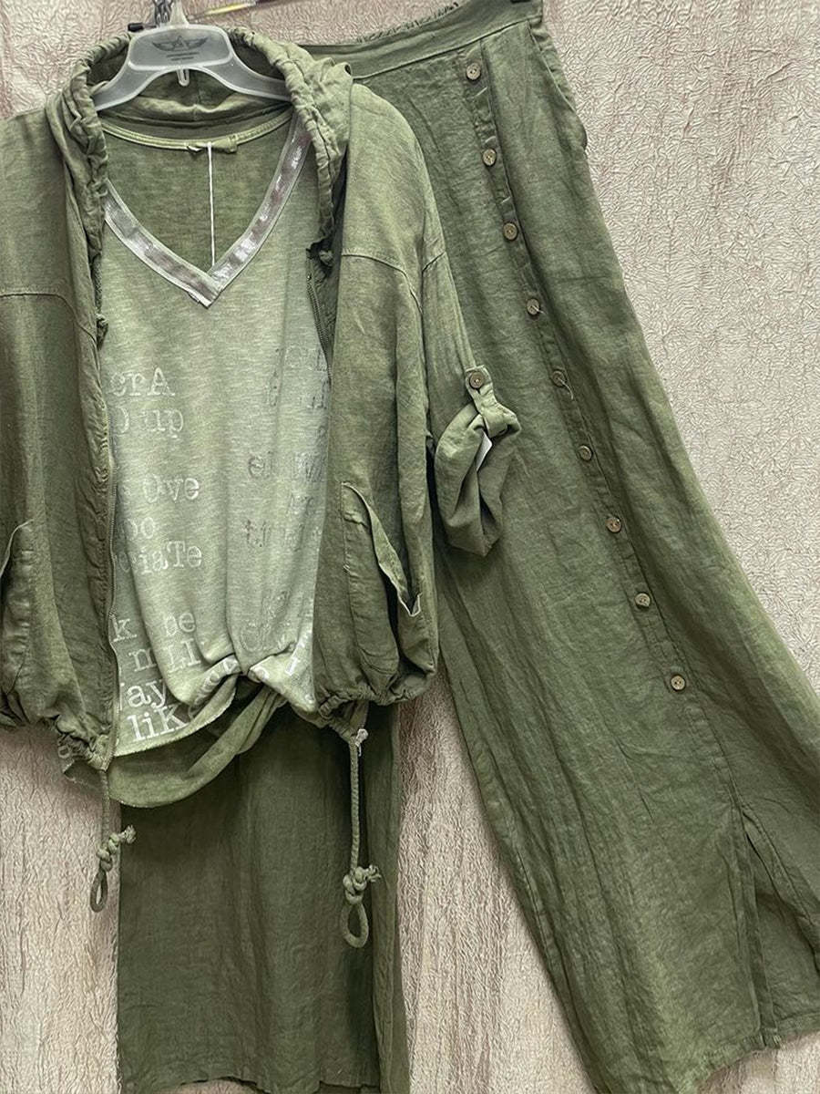 Women's Color Washed Distressed Straight Two Pieces Suits