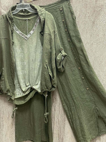 Women's Color Washed Distressed Straight Two Pieces Suits