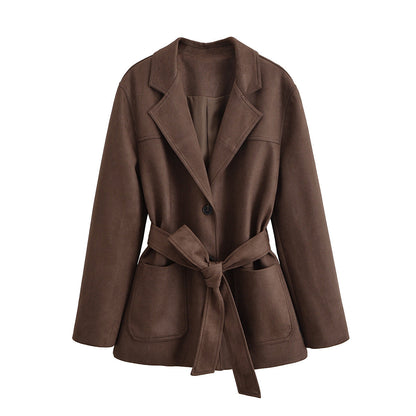 Women's Attractive Suede Collar Belt Trench Coats