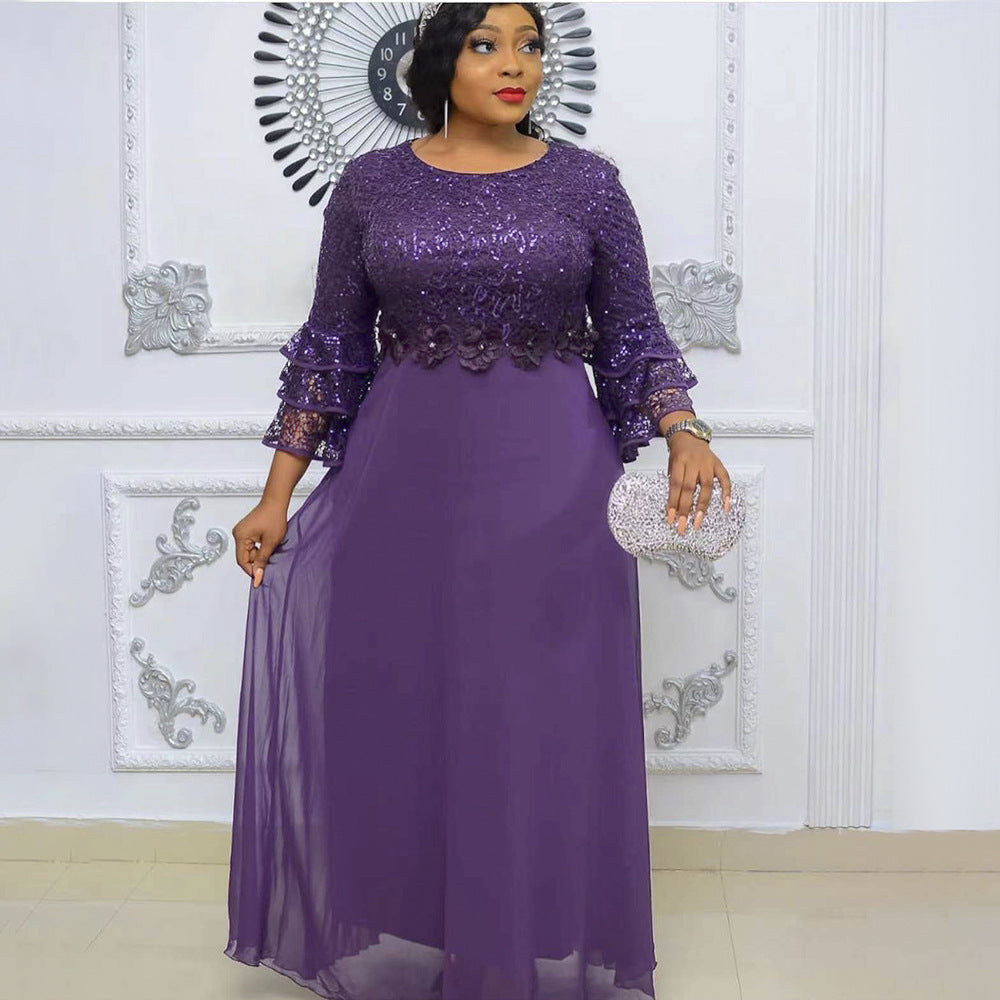 Women's African Wear Lace Chiffon Dress Plus Size