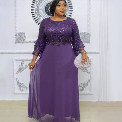 Women's African Wear Lace Chiffon Dress Plus Size