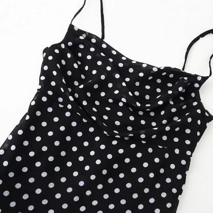 Women's Retro Dots Printed Scarf Ruffled Spaghetti Dresses