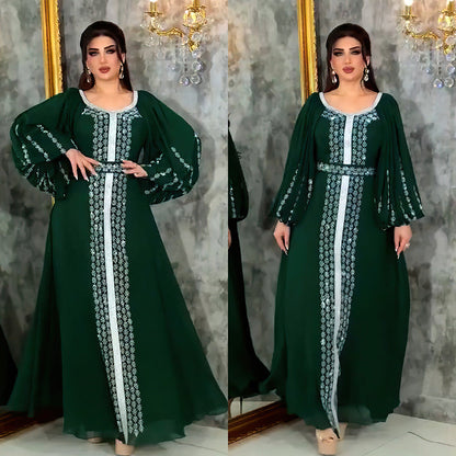 Women's Style Rhinestone Dress Chiffon Puff Sleeve Dresses