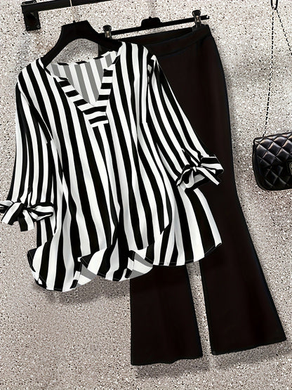 Women's Tied Half Sleeve Skinny Elegant Two-piece Suits