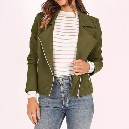 Fashion Suede Motorcycle Solid Color Zipper Shorts