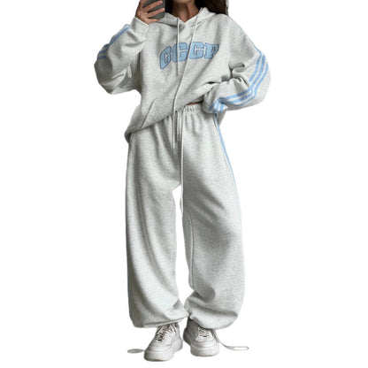 Patchwork Hooded Loose Long Sleeves Pullover Suits