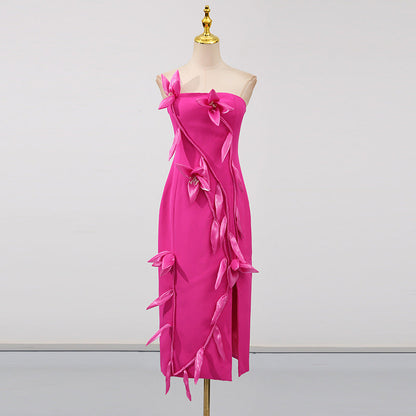 Women's Three-dimensional Flower Slim Fit Patchwork Split Dresses