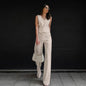 Women's Cotton Linen Khaki Two-piece Autumn Casual Suits