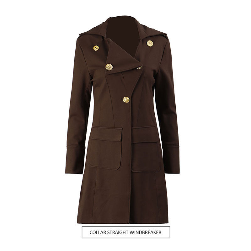 French Retro Irregular Lapel Trench Simple Solid Color Suits