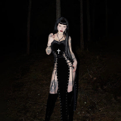 Women's Dark Goth Style Sexy Split Sling Dresses