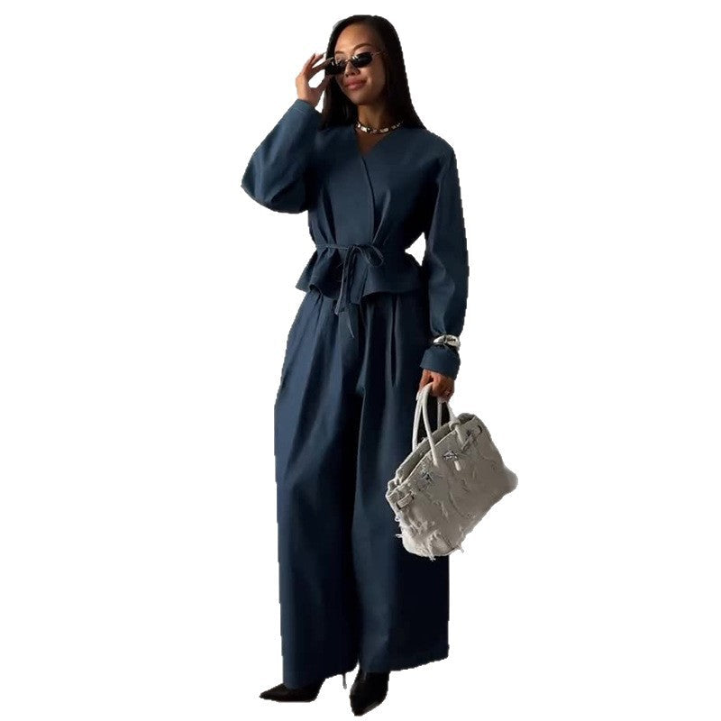 Women's Autumn Cross Neckline Waist Trimming Casual Clothing