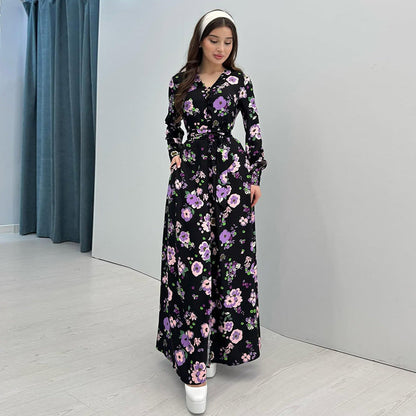 Women's Autumn French Style Black Printed Dress Dresses