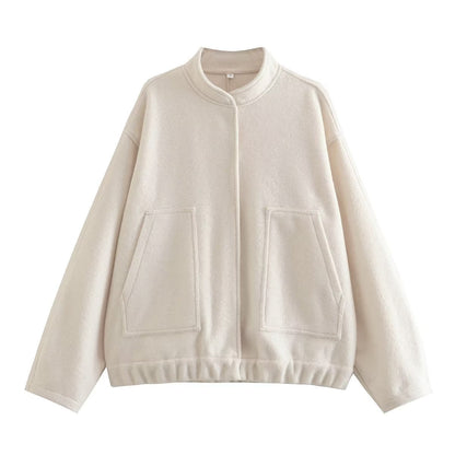 Women's Stand Collar Pocket Loose Pilot Coats