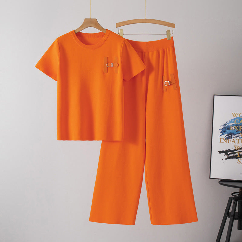 Women's Fashion Summer Short-sleeved Casual Sports Wide Legs Suits