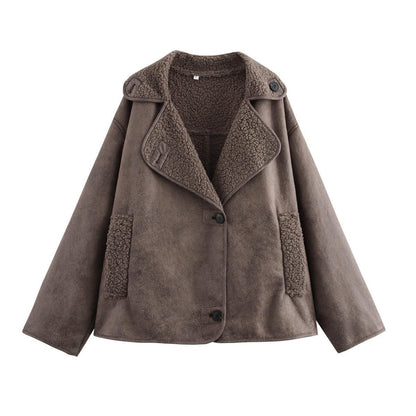 Women's Retro Style Woolen Lapel Loose Fur Tops