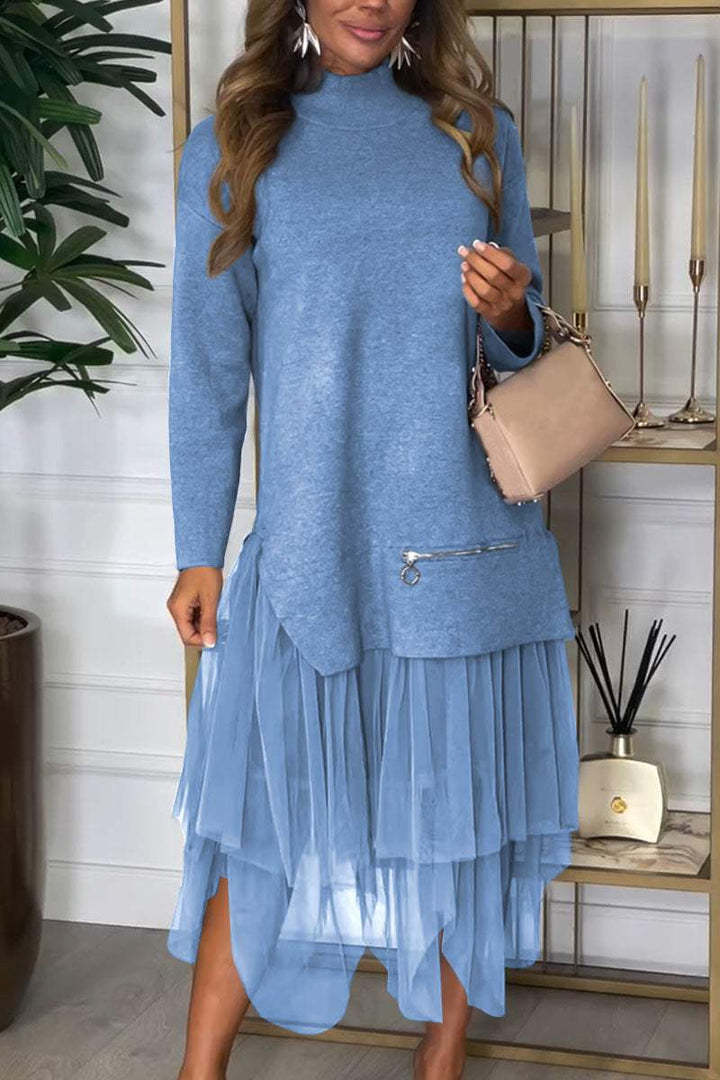 Classic Fashion Casual Mesh Stitching Dress Dresses