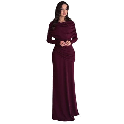 Women's Round Neck Design Pleated Waist Tight Dresses