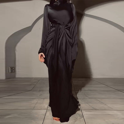 Women's Pleated Long Sleeve Waist Irregular Solid Dresses