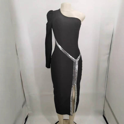 Fashion Long Sleeve One Shoulder Bandage Dress Dresses