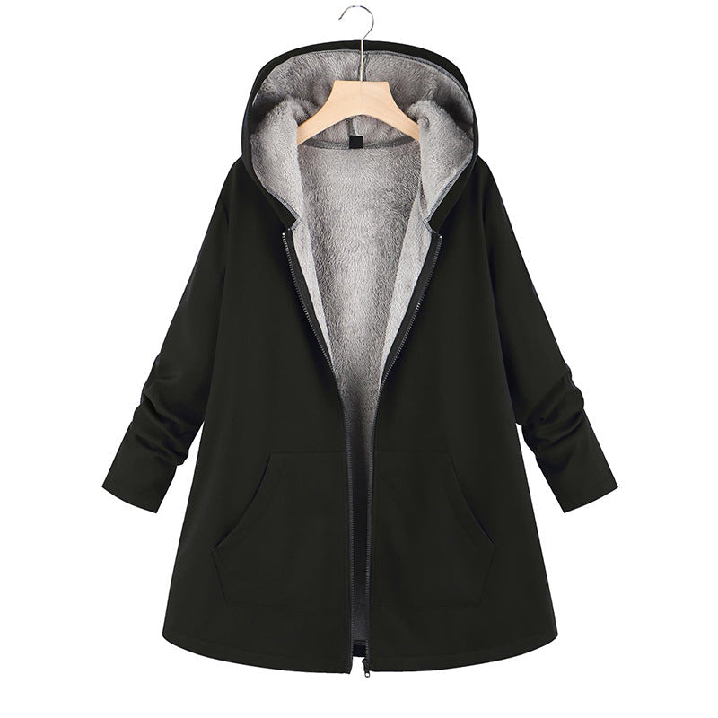 Women's Casual Fleece Thick Mid-length Hooded Coats