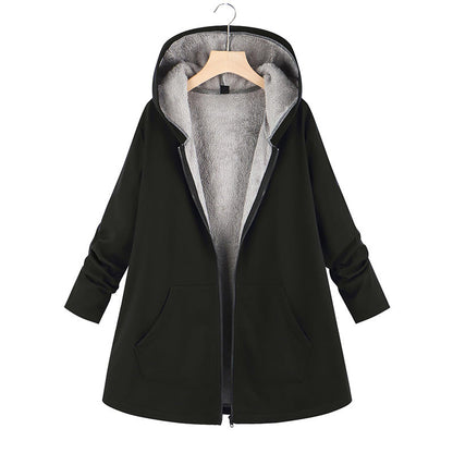 Women's Casual Fleece Thick Mid-length Hooded Coats
