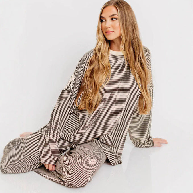 Women's Autumn Fashion Striped Casual Pajamas Set Suits