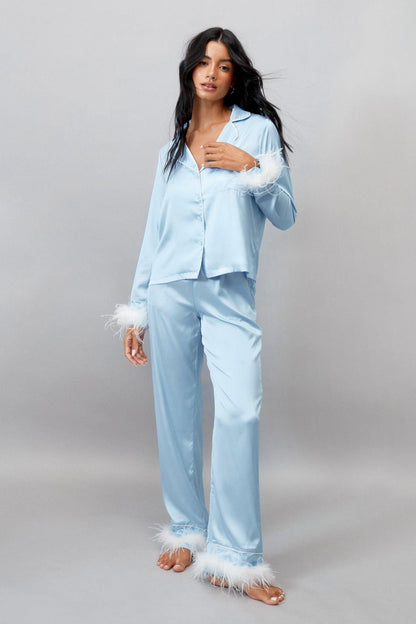 Women's Pajamas Feather Decoration Style Casual Satin Suits