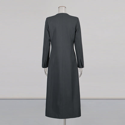 Commute Style Flower Button Stitching Design Solid Color Long Coats