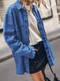Women's Retro Style Lapel Denim Blue Large Pocket Loose Blouses